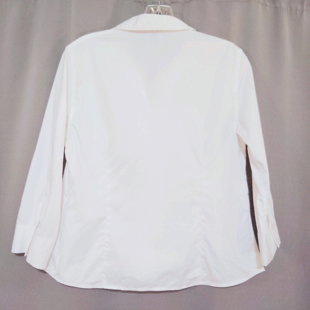 Anne Klein Women's PM White Blouse Feminine Dbl Collar Extended Neckline 3/4 Slv - Picture 2 of 12